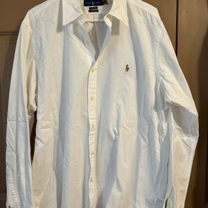 Ralph Lauren Men's White Button-Down Shirt with Embroidered Pony